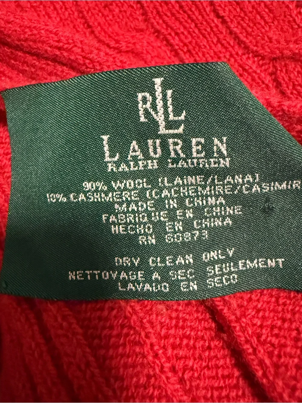 Vintage Lauren Ralph Lauren Red Cable Knit Throw Blanket Wool and Cashmere RLL